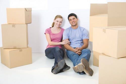 Packed boxes and furniture ready for a home move in Dalston